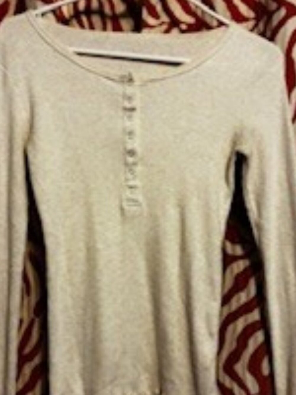 Button front Henley Shirt in Oatmeal, Size Small